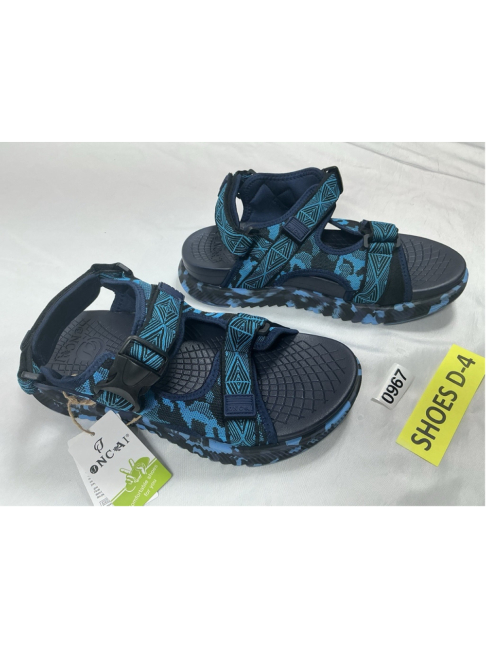 ONCAI nwt Men's Blue/Black Geometric Strappy Sandals Buckle Closure US 11